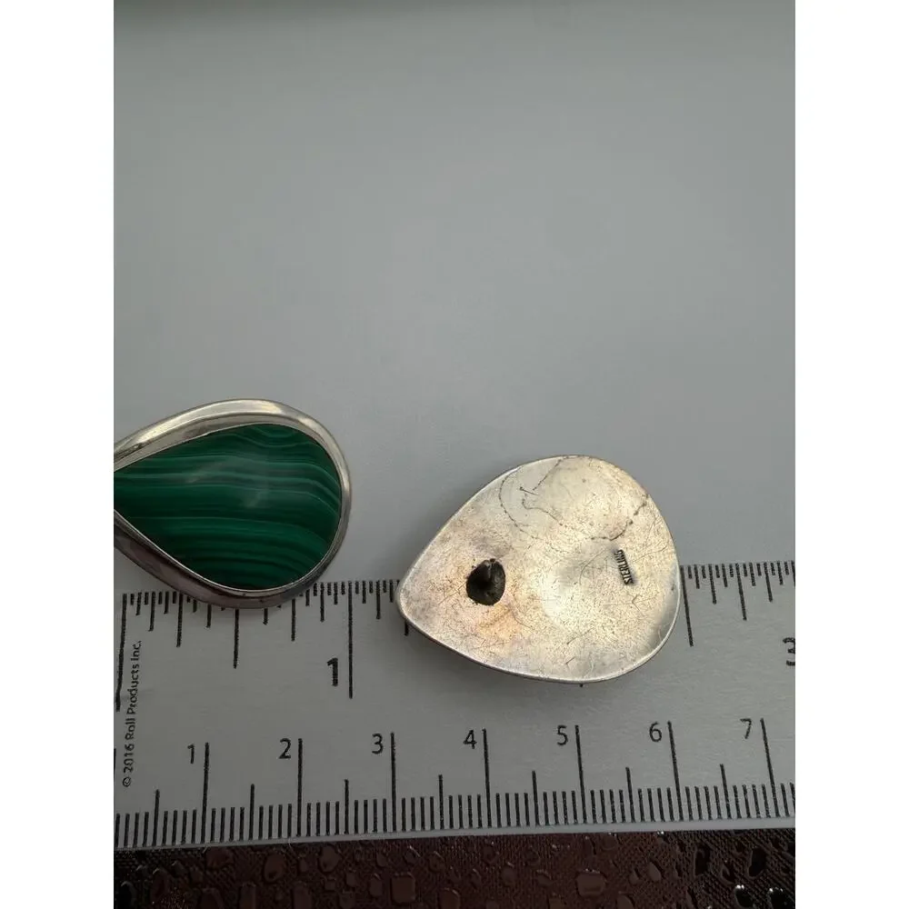 Vintage Sterling Silver Malachite Teardrop Earrings